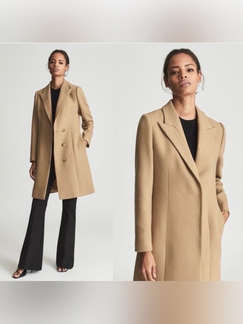 Reiss Marlow Wool Blend Coat Camel Tan size 12 large